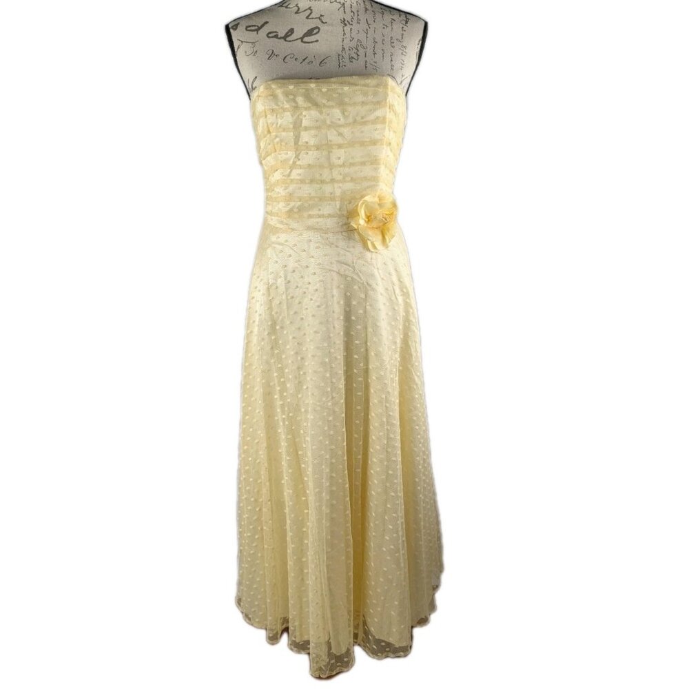 Vtg Scott McClintock Dress Size 6 strapless Ruched Yellow Prom Fairycore glam